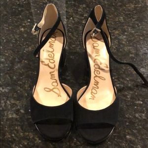 Sam Edelman open toe black suede 3in block heels